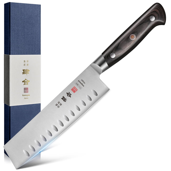 kanngou Classic. Japanisches Messer aus AUS-8 Stahl mit Kompletter Räuchergriff (Nakiri Kochmesser,