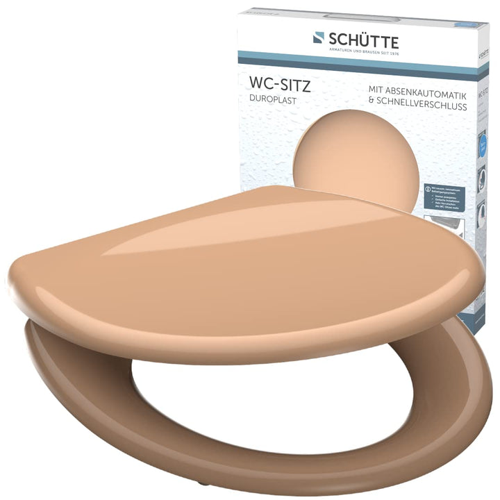 SCHÜTTE WC-Sitz Duroplast BEIGE, Toilettensitz mit Absenkautomatik und Schnellverschluss für die ein