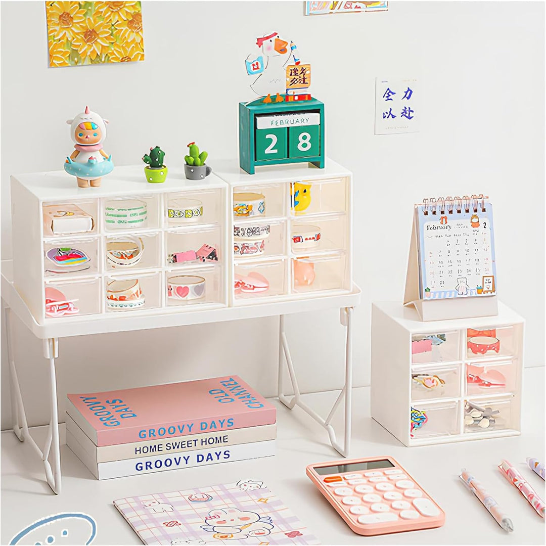 2 Stück Bastelbox Aufbewahrung mit 9 Schubladen, Mini Desktop Schublade Organizer, Stapelbar Desktop