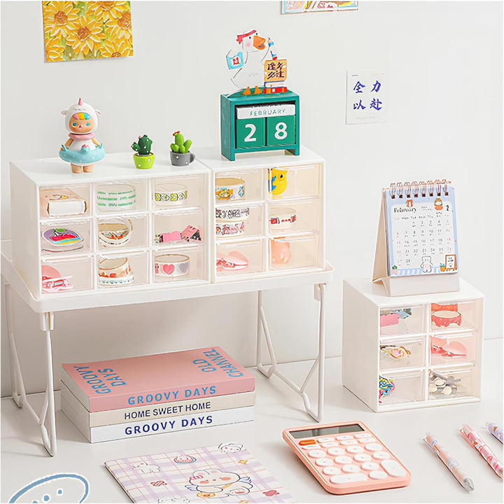 2 Stück Bastelbox Aufbewahrung mit 9 Schubladen, Mini Desktop Schublade Organizer, Stapelbar Desktop