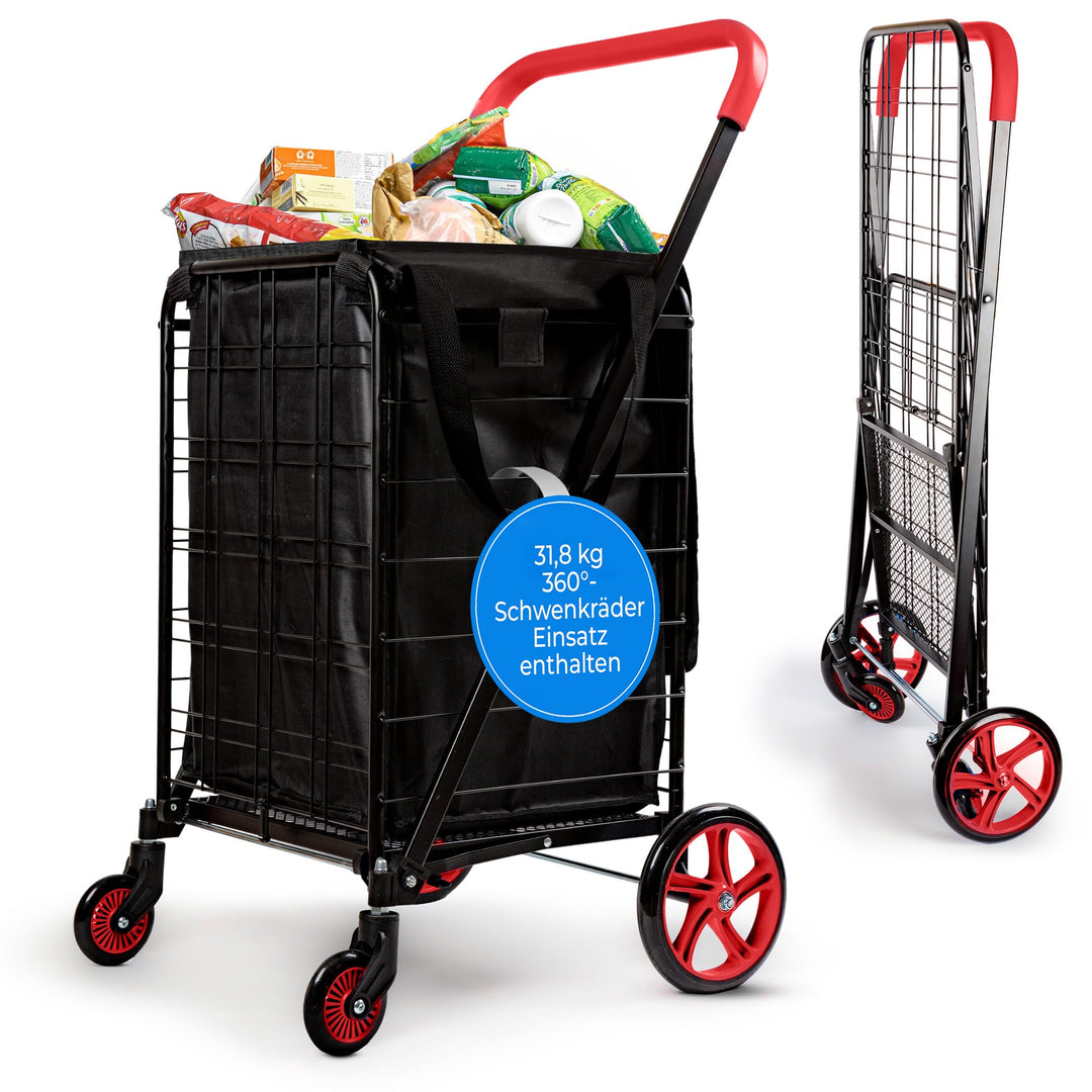 SereneLife Einkaufstrolley, Einkaufswagen, Shopping Trolley Klappbar mit 50L Kapazität, Einkaugstasc