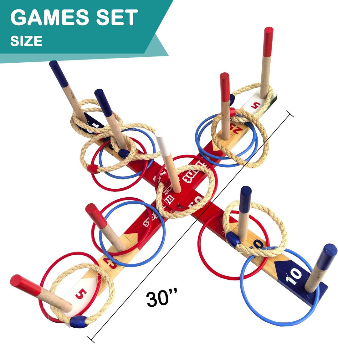 Holz Ringwurfspiele, Premium Quoits Gartenspiel Set, Wurfspiel Gross, Gross
