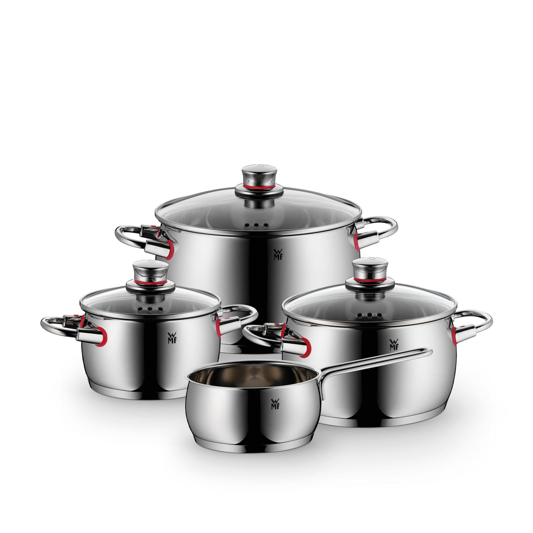 WMF Quality One Topfset Induktion 4-teilig, Kochtopf Set mit Glasdeckel, Cromargan Edelstahl poliert