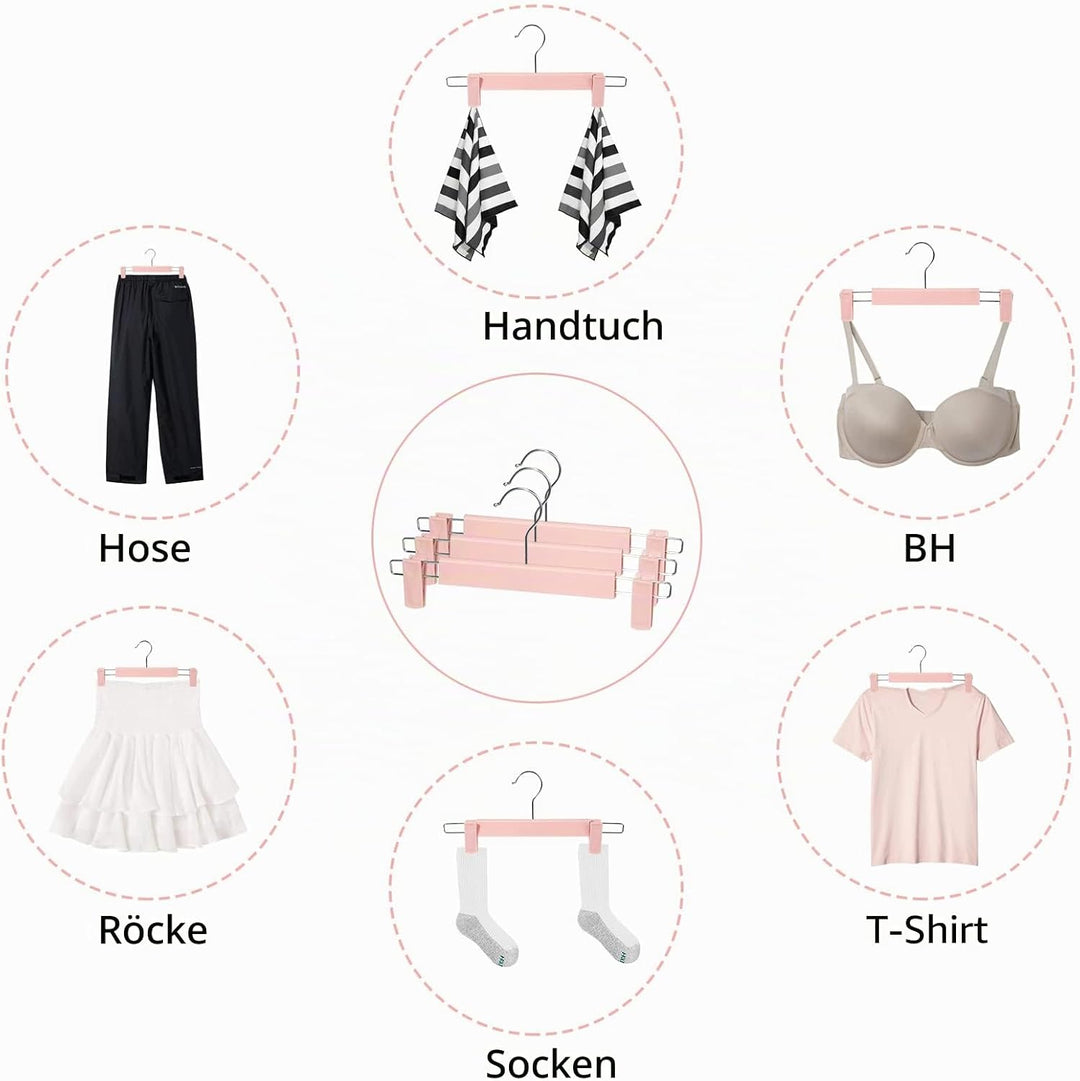 20 Stück Rockbügel Kleiderbügel mit starken Antirutsch verstellbaren Clips Haken, Platzsparende Hose