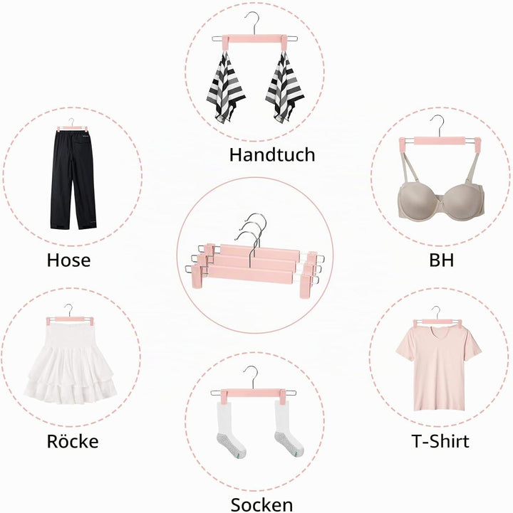 20 Stück Rockbügel Kleiderbügel mit starken Antirutsch verstellbaren Clips Haken, Platzsparende Hose