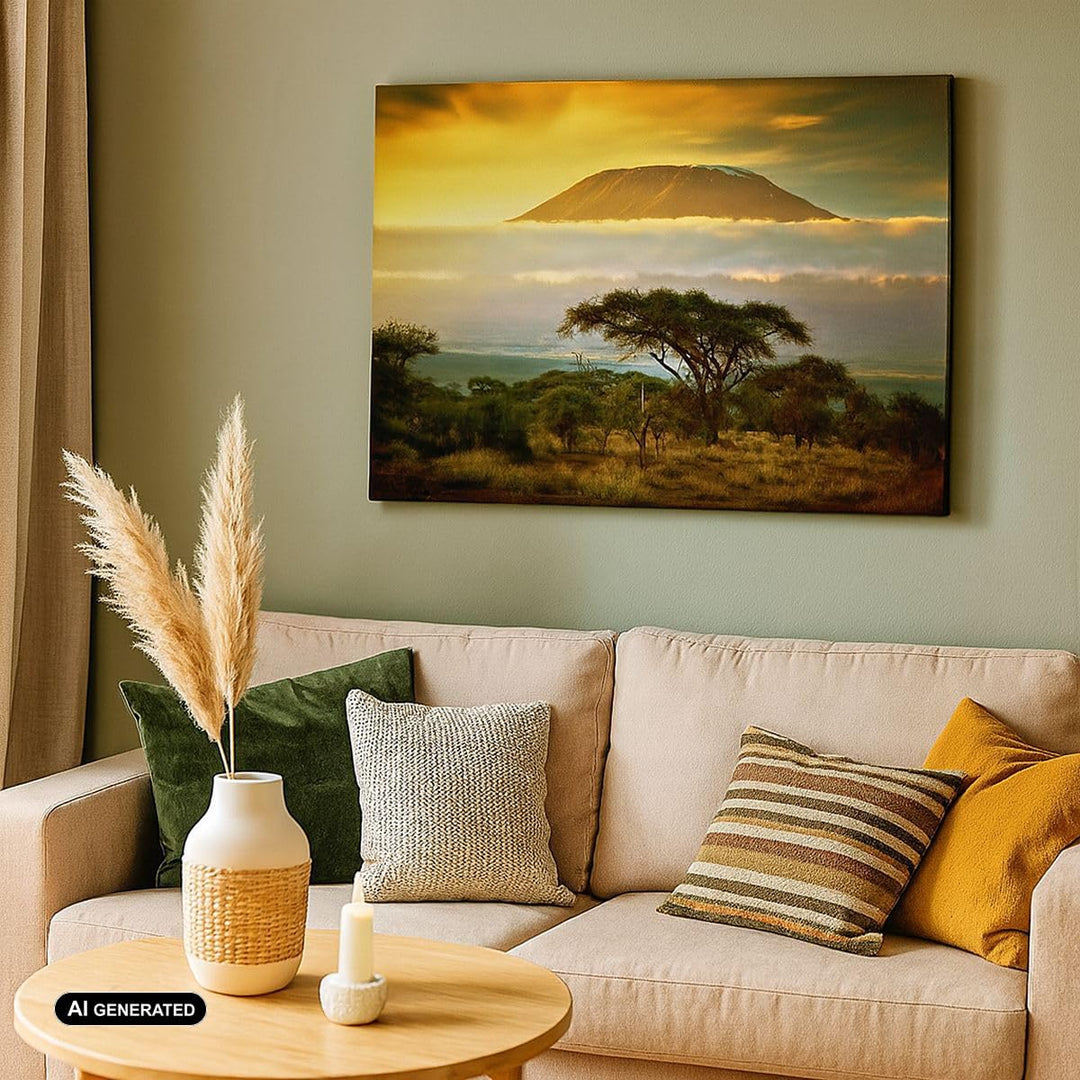 Bilder auf Leinwand 100x70cm Leinwandbild Safari Tierwelt Berg Kenia Gross Wanddeko Bild Schlafzimme