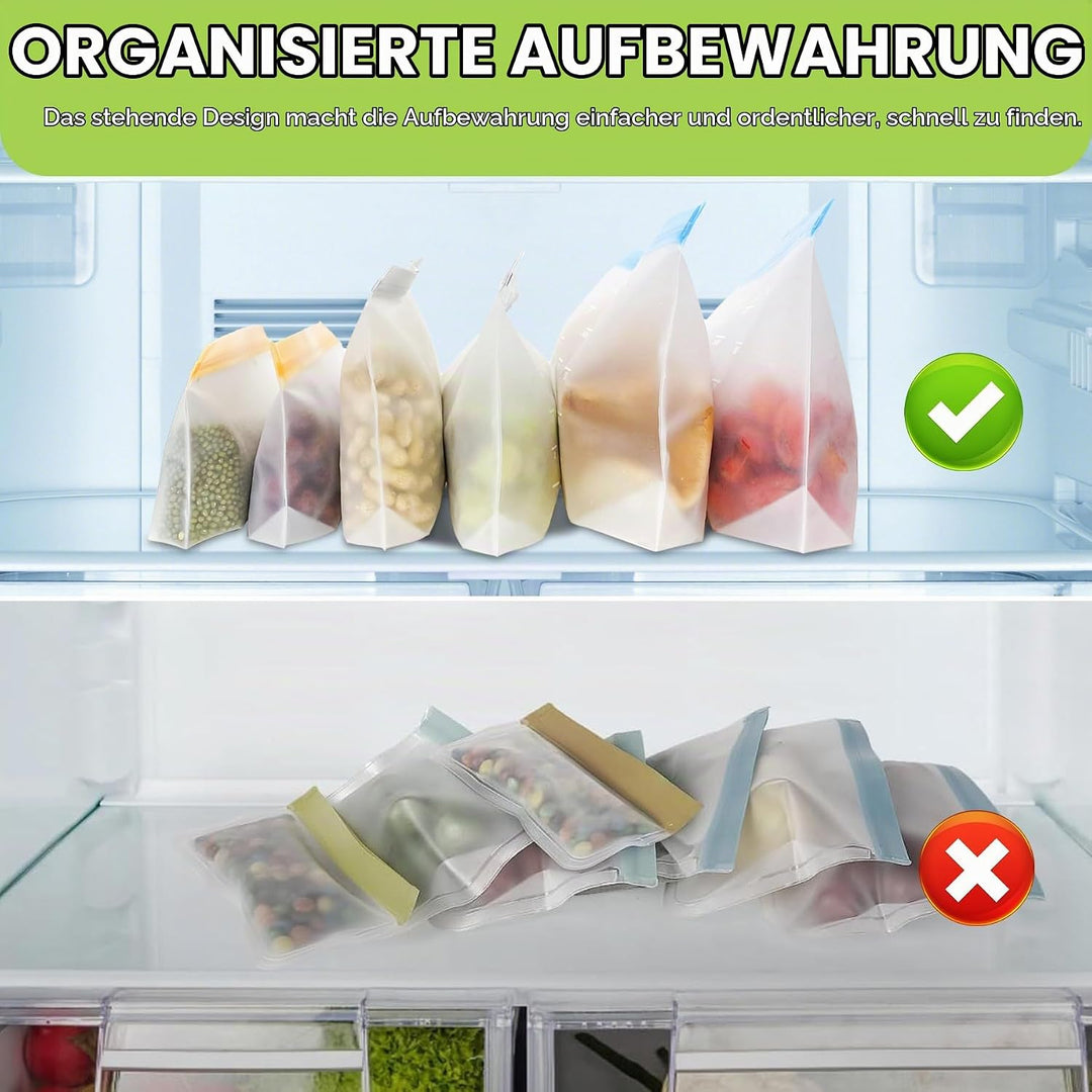 8 Stück Gefrierbeutel Wiederverwendbar 3,2L Silikonbeutel Standboden für Lebensmittel Silikonbeutel