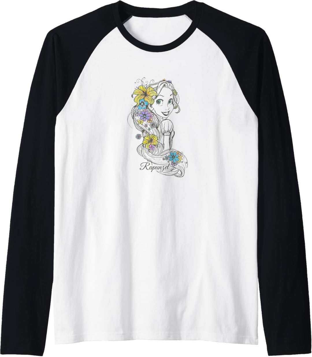 Disney Tangled Rapunzel Floral Sketch Portrait Raglan