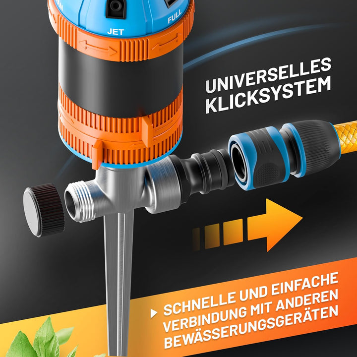 GRÜNTEK 6-Fach Multifunktions-Kreisregner, Rasensprenger mit Metall-Spike, Bewässerungsradius 12,5 m