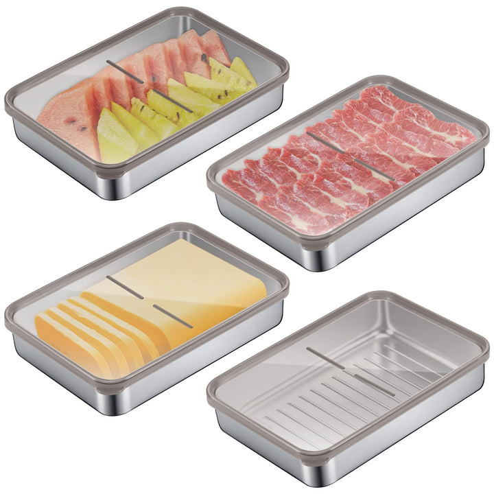 Set mit 4 Aufschnittbox Fresh, Edelstahl Lebensmittel Aufbewahrungsbox mit Sichtdeckel, Kühlschrank