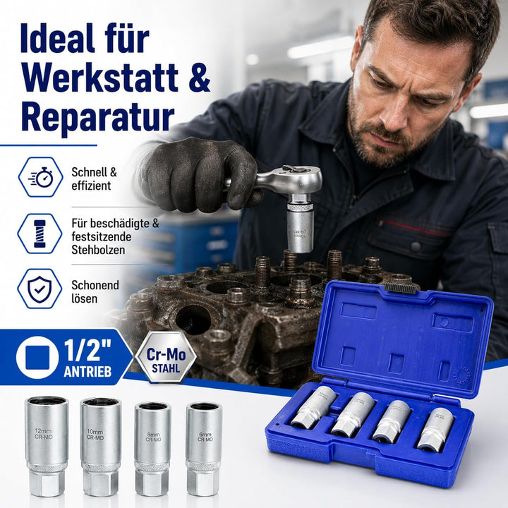 Bituxx 4 tlg. Stehbolzenausdreher Ausdreh Satz 1/2" Set 6-12mm