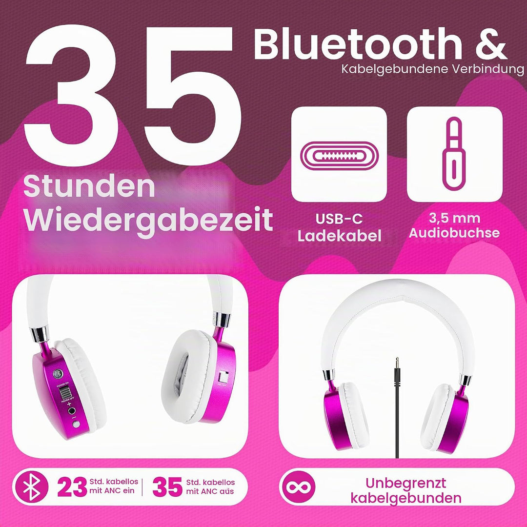 Puro Sound Labs PuroQuiet Plus Lautstärkebegrenzte On-Ear Active Noise Cancelling Bluetooth Kopfhöre