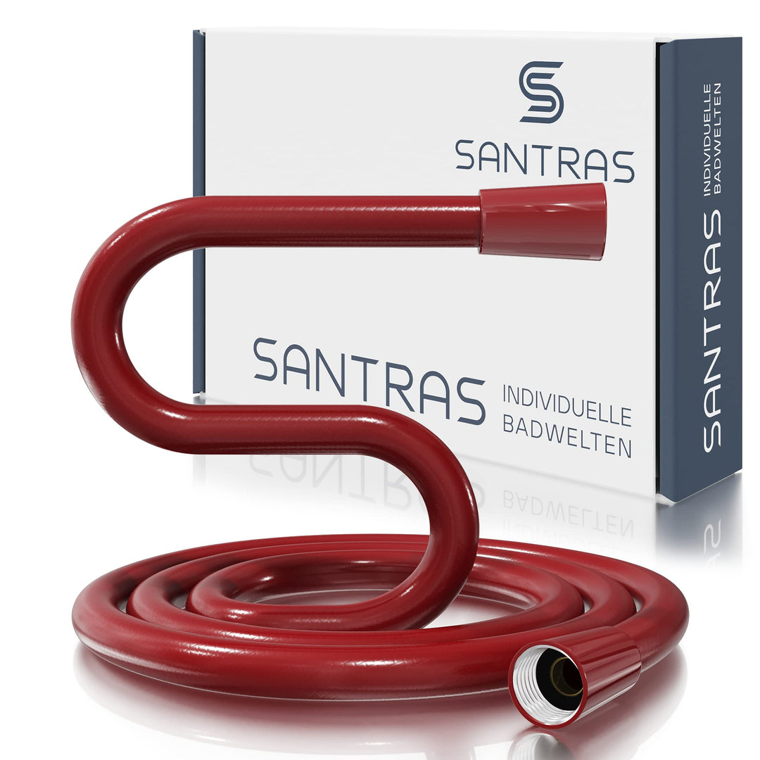 SANTRAS® Duschschlauch PREMIUM Rot 2,00 m mit Durchflussbegrenzer – Besonders flexibler Brauseschlau
