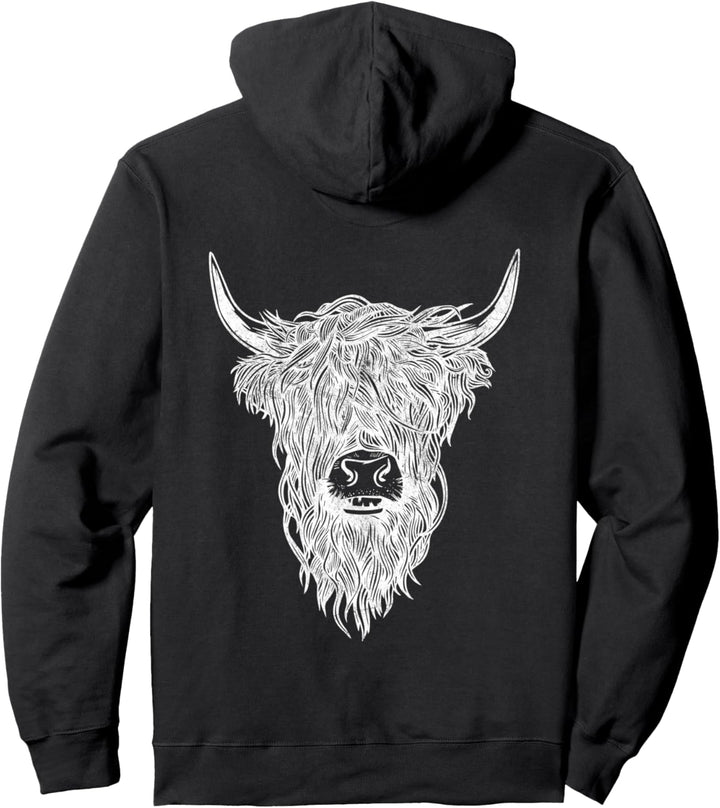 Niedliche schwarz-weisse Emo-Kuh Hochlandrind Pullover Hoodie
