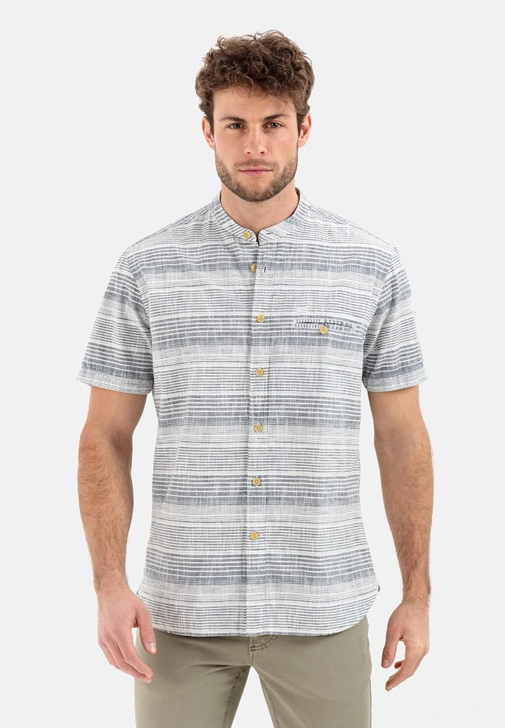 camel active Herren Baumwollhemd mit Stehkragen M Night Blue, M Night Blue