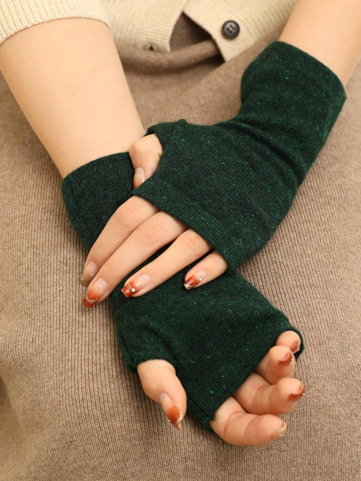 Kaschmir-Wolle Damen Pulswärmer fingerlose Handschuhe Hand-Stulpen 19 cm X 10 cm dunkel-grün, 19 cm