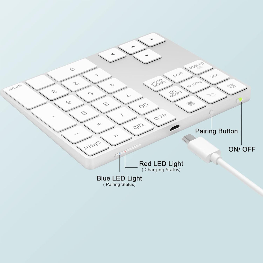 Bluetooth Ziffernblock, Bluetooth Nummerntastatur 34-Tasten, Wireless NumPad kabellose Nummer Tastat