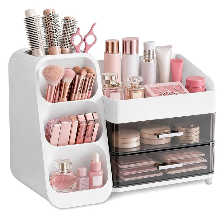Make Up Organizer, Schminktisch Organizer mit Schubladen, 3-In-1 Aufbewahrungsbox Grosse für Makeup