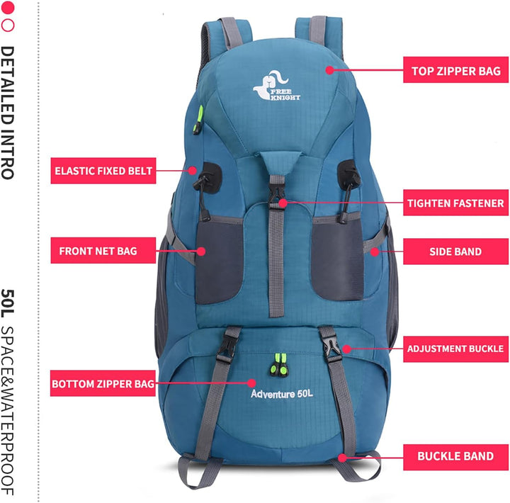 Bseash 50L Leichter wasserfester Wanderrucksack, Outdoor Sport Tagesrucksack Multifunktions Reisetas