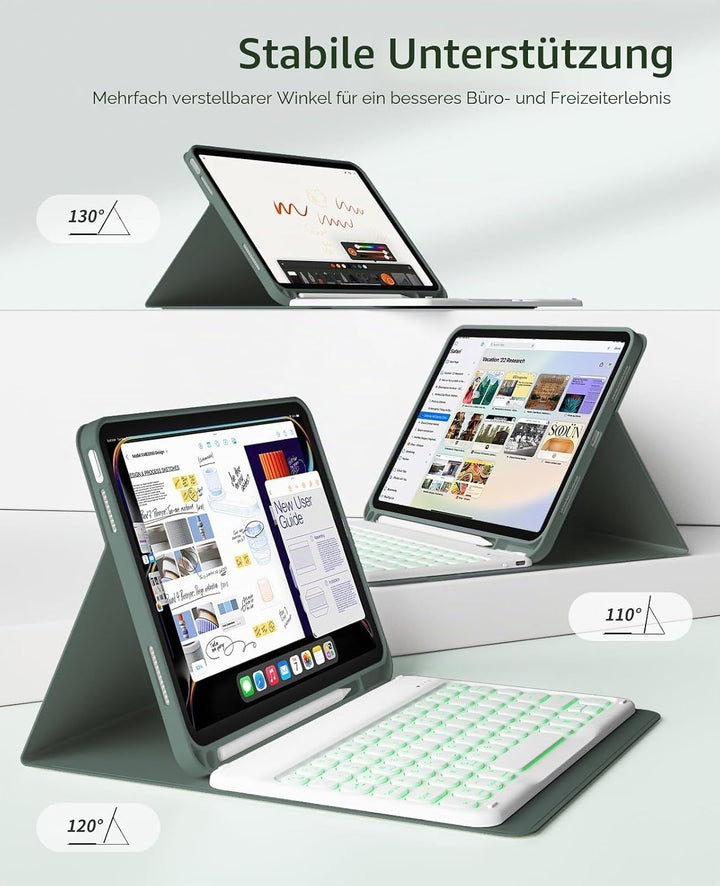 JKSML Tastatur Hülle für iPad (A16) 11 Zoll 2025 &amp; iPad 10 Generation 10,9 Zoll 2022-7 Farbige Beleu