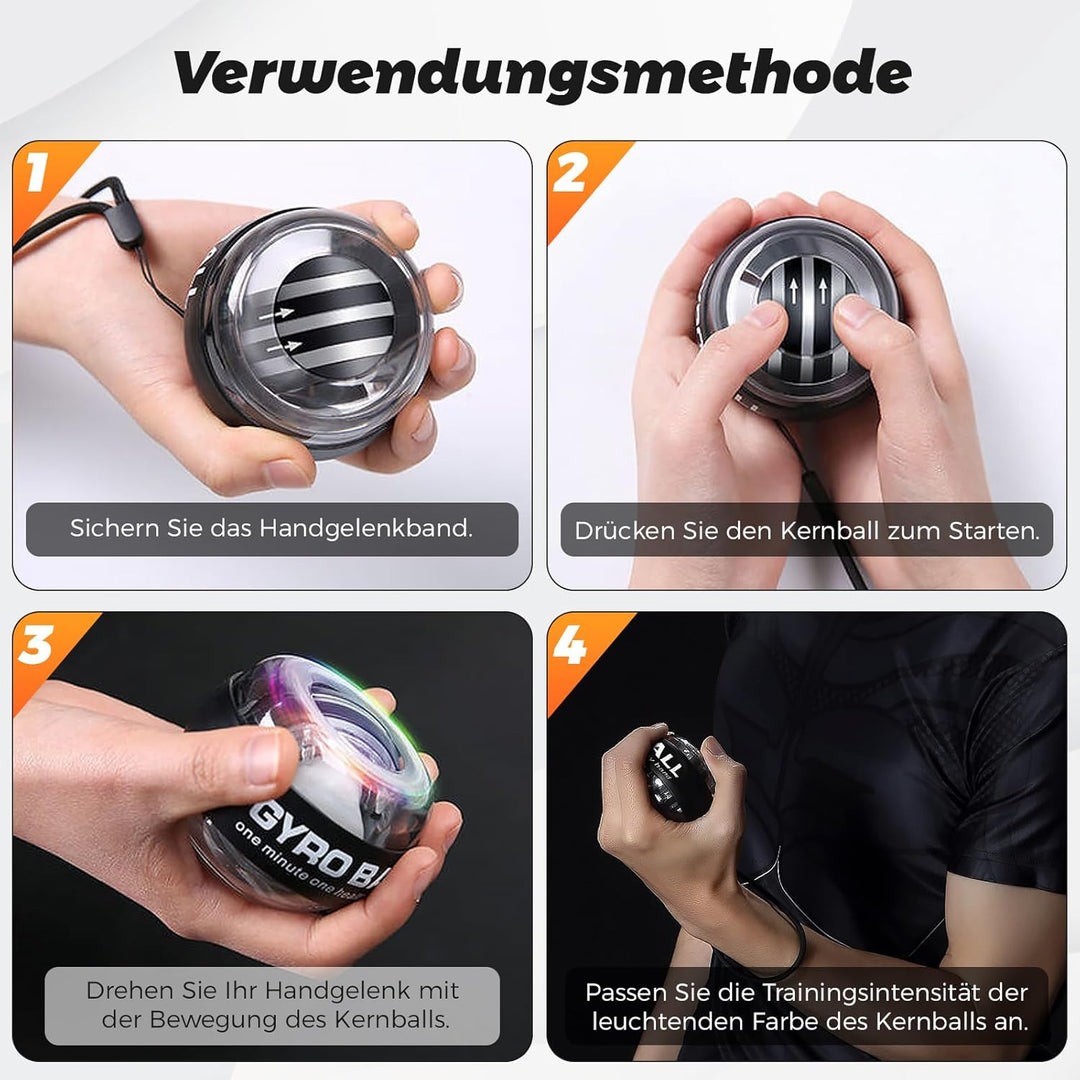 BeSokar Gyroball, Handgelenktrainer-Ball, Auto-Start, 5-stufiger Widerstands-/Lichtsteuerung, Gyrosk