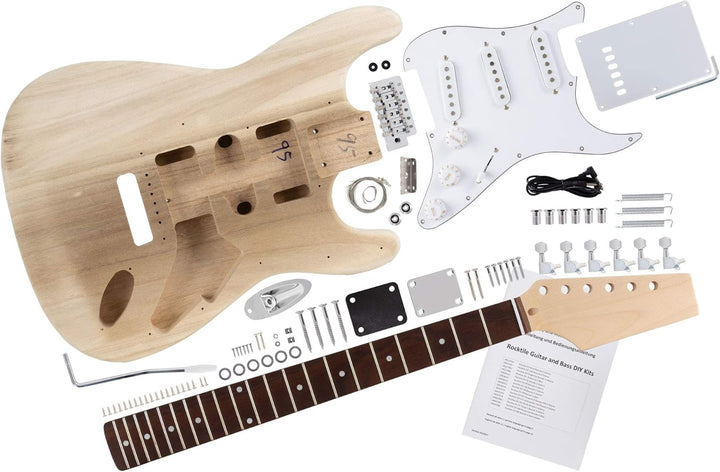 Rocktile DIY Strat Bausatz E-Gitarre - "Do-it-yourself" Bausatz Strat-Style - Korpus: Paulownia - Ha