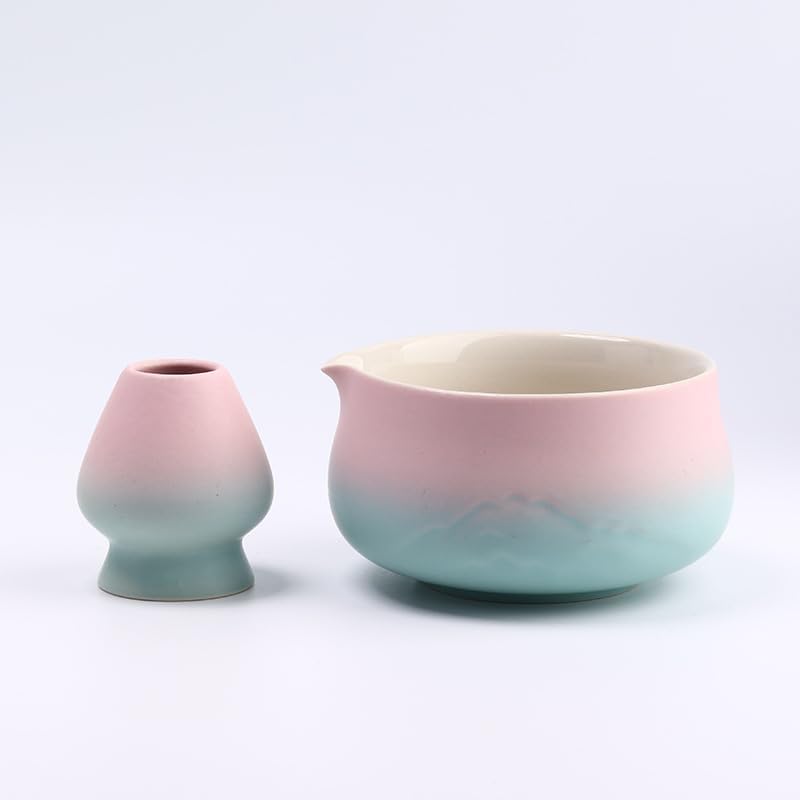 Matcha Set 7 teilig – Matcha Schale mit Ausgiesser, Matcha Besen (Chasen), Schaufel, Sieb, Besenhalt