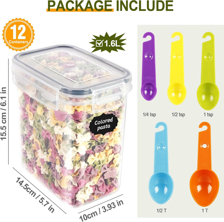 Cinnani 1.6L Vorratsdosen Set, Satz mit 12 Vorratsdosen mit Deckel Luftdicht, Müsli Schüttdose & Fri