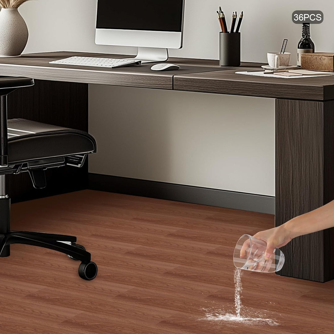 PVC Bodenfliesen selbstklebend 36 Stück Holzkorn Walnussfarbe | Starke Selbstklebung – einfache Reno