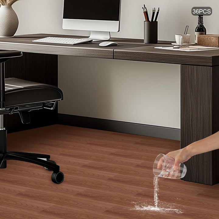PVC Bodenfliesen selbstklebend 36 Stück Holzkorn Walnussfarbe | Starke Selbstklebung – einfache Reno