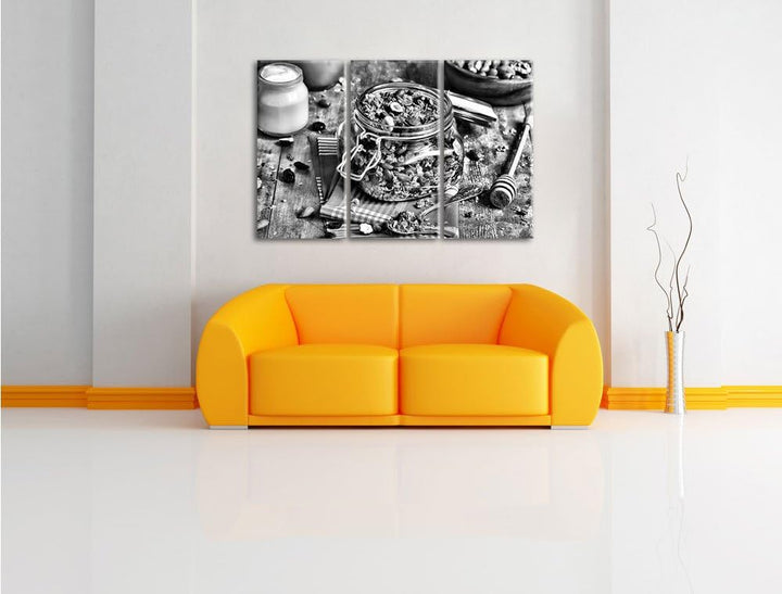 Pixxprint Honig Müsli im Glas als Leinwandbild/Grösse: 3 Teilig (120x80) cm/Wandbild/Kunstdruck/fert