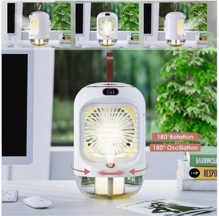 Drehbar Mobile Klimageräte, Multifunktional USB Mini Air Cooler mit 3 Geschwindigkeiten, Nachtlicht,