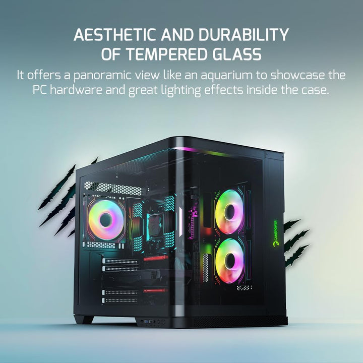 GAMEPOWER Warcry Vertex Curved Gaming PC Gehäuse, ATX Mid Tower, Desktop Computer Case Tempered Glas