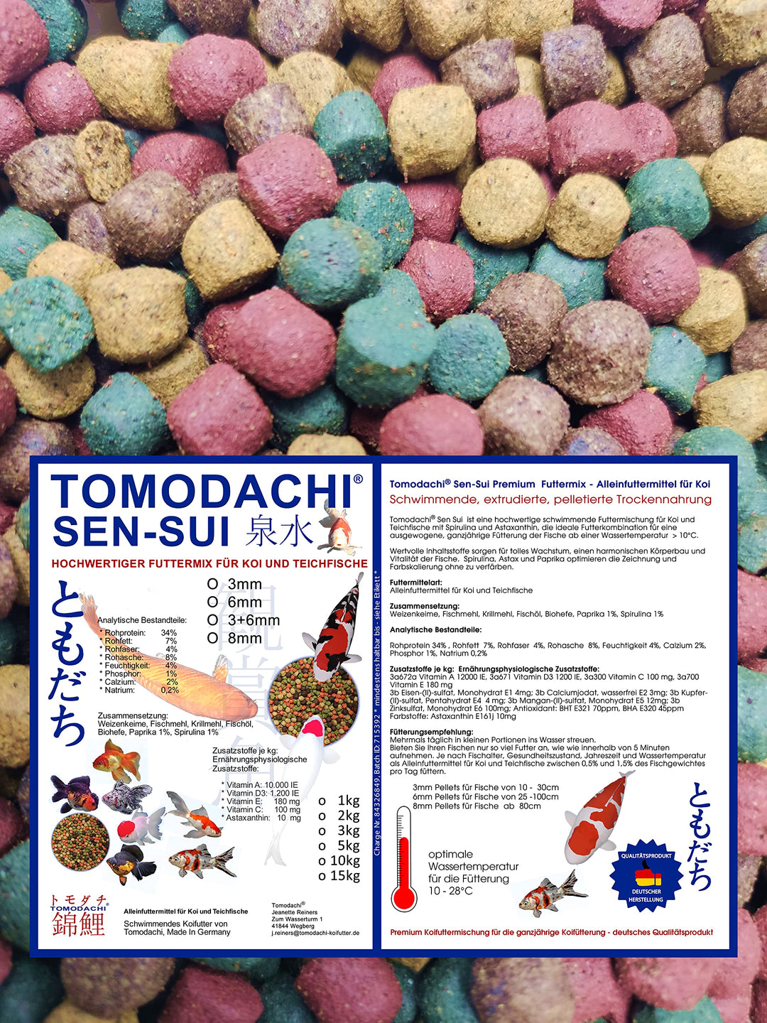 Jumbo Koimix Schwimmfutter Koi Futtermischung 8mm Koifutter Mix 4farbiger Koimix Spirulina Astax gro