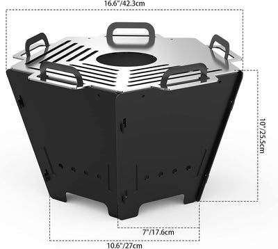 Onlyfire Feuerschale Faltbar und Mobil, Feuerstelle mit Grillrost, Portable Fire Pit Outdoor, Feuers