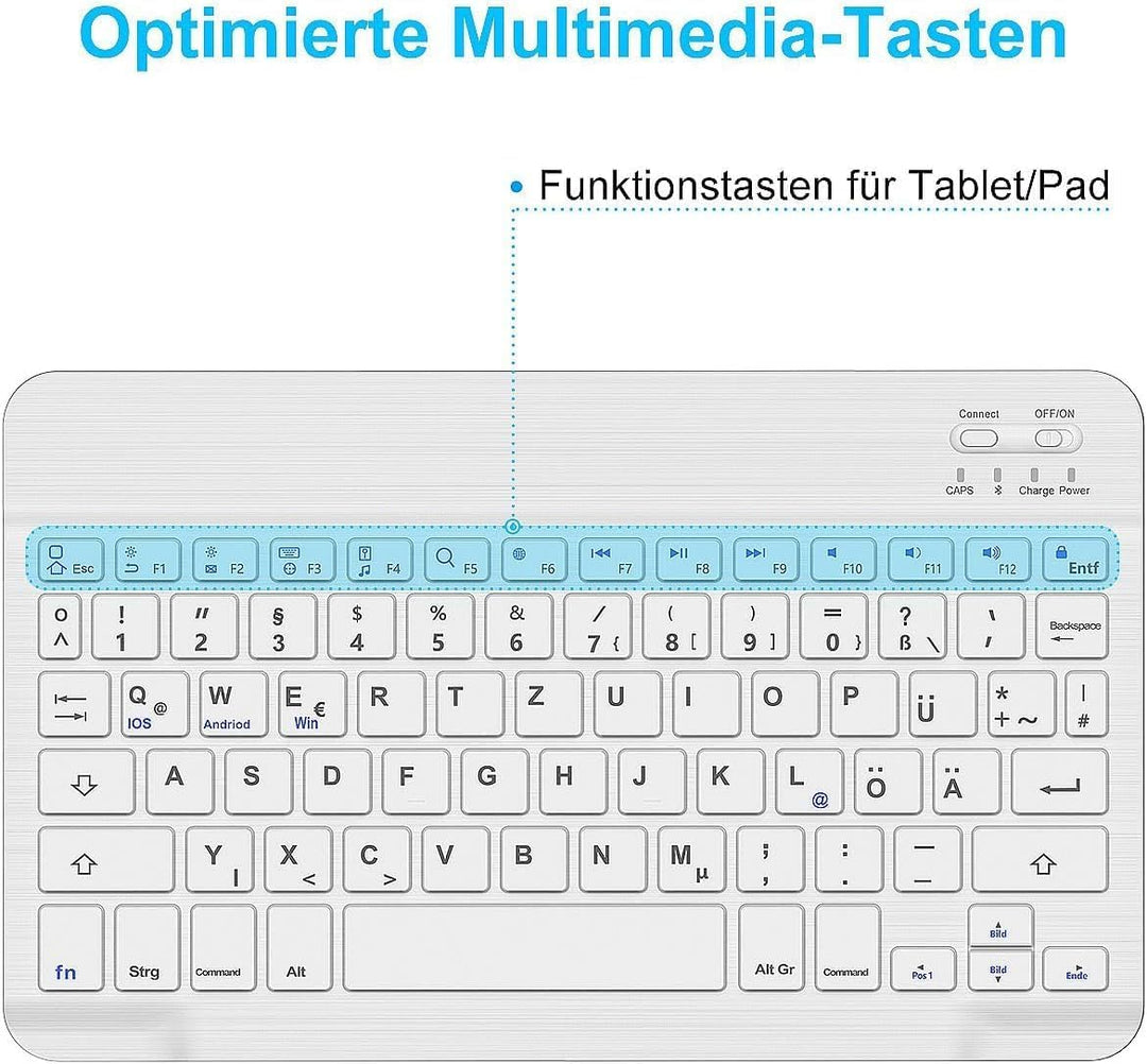 Deutsche Bluetooth QWERTZ Tastatur für iPad 10/10.2, Air 11/13, Samsung Galaxy Tab, Xiaomi Pad, Leno