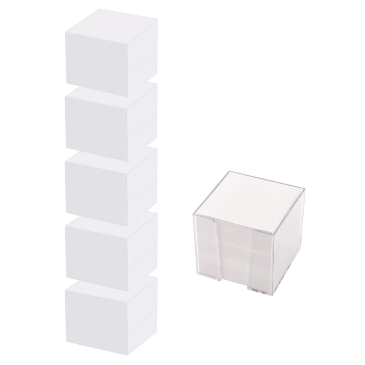 D.RECT Zettelbox Zettelkasten Kunststoff, 85x85x80mm circa700blatt, Weissgefüllt, 6 Stück Ersatzpapi