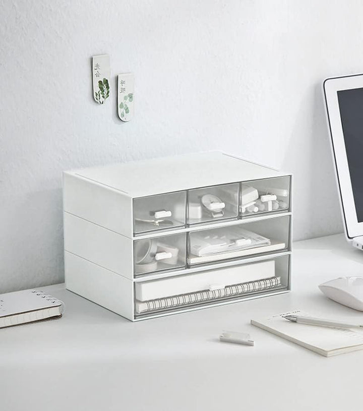 3 Stück Schreibtisch Organizer mit 6 Schubladen, Stapelbare Schubladenbox, Schreibtisch Organisation