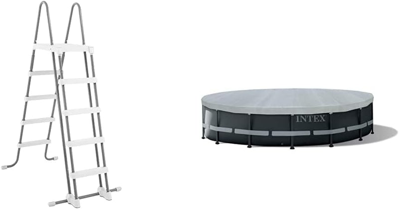 Intex Sicherheitsleiter 28077, für Pools von 132 cm Höhe, grau & Deluxe Pool Cover - Poolabdeckplane