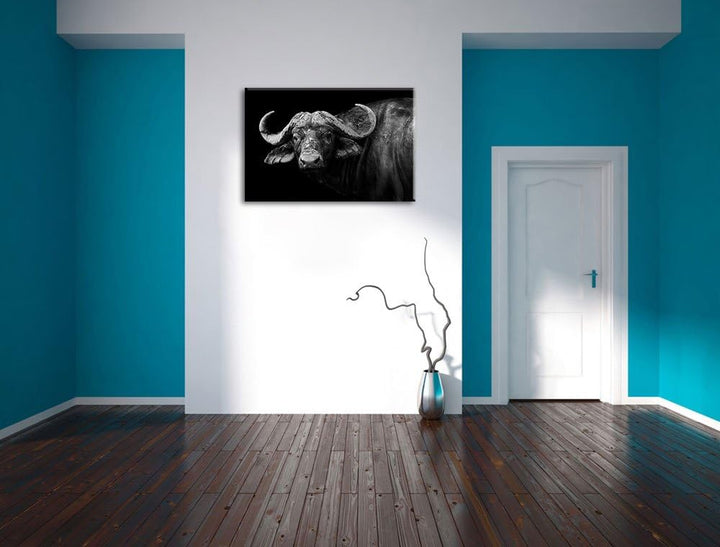 Pixxprint Dark Wasserbüffelformat: 100x70auf Leinwand, XXL riesige Bilder fertig gerahmt mit Keilrah