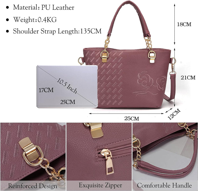 FANDARE Elegante Damen Umhängetaschen Stickerei Schultertasche Frauen Handtasche PU Leder Wasserdich