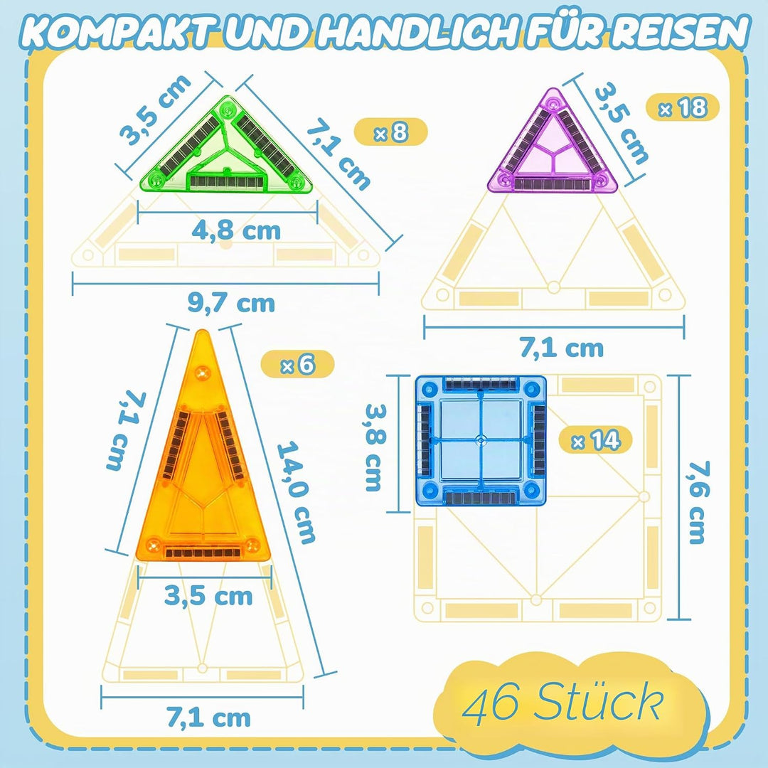 cossy Mini Magnetische Bausteine, 46 pcs Magnetbausteine Reiseset, Reisespielzeug mit Metallbox, Mag