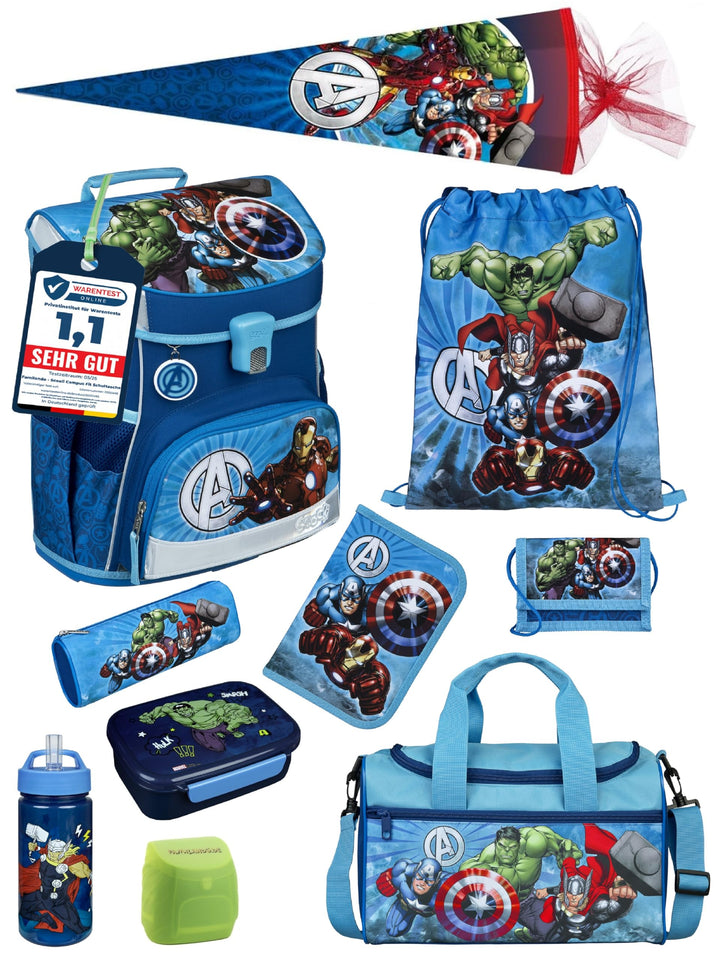 Familando - Scooli Campus Fit Schulranzen Set - 10-teilig mit Schultüte - Marvel Avengers Hell-Blau