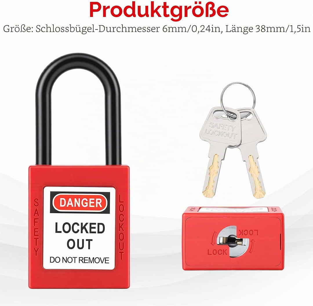 Lockout Vorhängeschloss, 5 Stück Nylon Staubdicht Sicherheits Vorhängeschloss mit 10 Schlüssel, 38mm