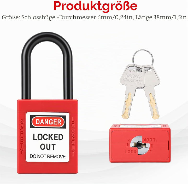 Lockout Vorhängeschloss, 5 Stück Nylon Staubdicht Sicherheits Vorhängeschloss mit 10 Schlüssel, 38mm