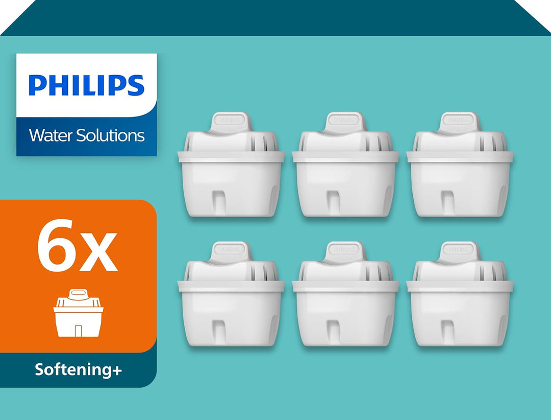 Philips Wasser Station & Wasserfilter-Kartusche Softening+, 6er-Pack, Brita-kompatibel, BIS ZU 50% W