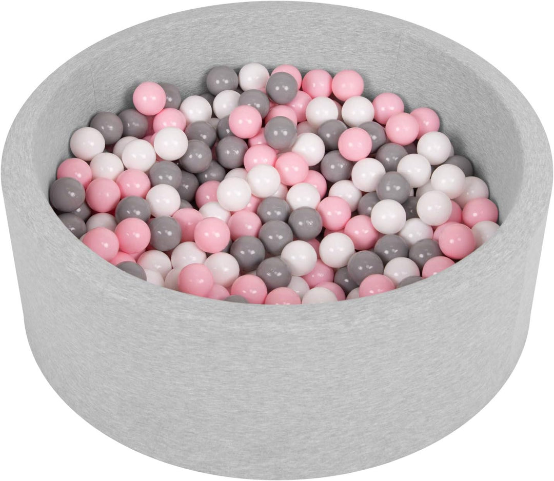 SELONIS Bällebad Bällepool Für Baby Kinder 90X30cm/300 Bälle Rund, Hellgrau: Weiss/Grau/Puderrosa A
