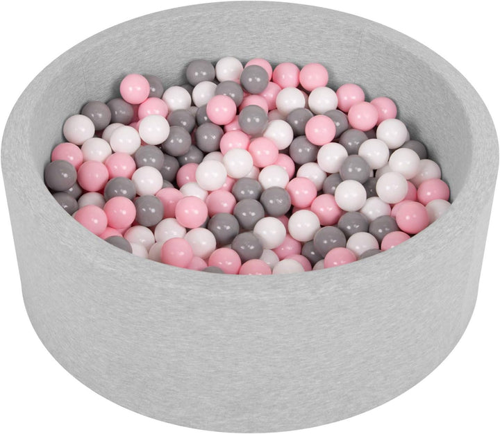 SELONIS Bällebad Bällepool Für Baby Kinder 90X30cm/300 Bälle Rund, Hellgrau: Weiss/Grau/Puderrosa A