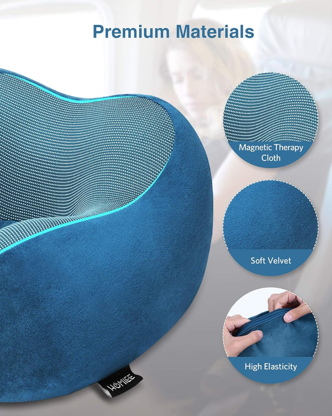 HOMIEE Reise Nackenkissen, Orthopädisches Nackenkissen Schlafen Memory Foam Stoff Ergonomisches Nack