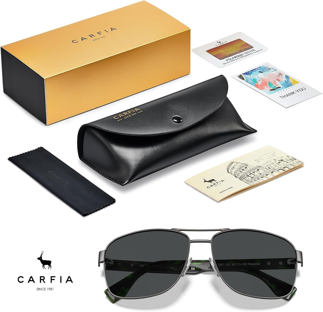 CARFIA Pilotenbrille Sonnenbrille Herren UV400 polarisierte Sportbrille mit ultraleichtem Metallrahm
